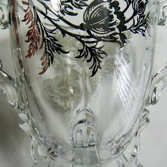 VINTAGE SILVER CITY FLANDERS FLOWERS CLEAR GLASS FOOTED SUGAR BOWL & CREAMER SET - Picture 6 of 10